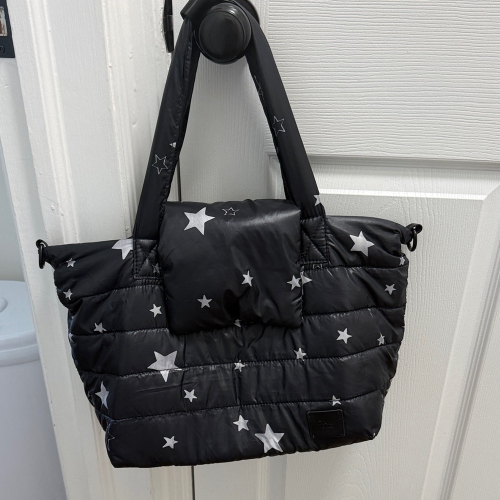 7AM Voyage. Black Star-Print Puffer Tote Bag - Women's Handbag